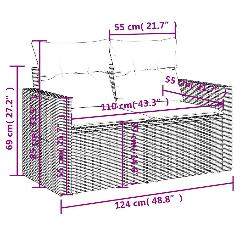 6-tlg. Garten-Sofagarnitur mit Kissen Hellgrau Poly Rattan