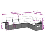 7-teiliges Gartensofa-Set mit Kissen, schwarzes Polyrattan