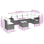 7-teiliges Gartensofa-Set mit Kissen, schwarzes Polyrattan