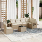 7-tlg. Garten-Sofagarnitur mit Kissen Beige Poly Rattan