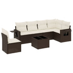 7-tlg. Garten-Sofagarnitur mit Kissen Braun Poly Rattan