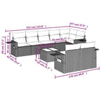 9-tlg. Garten-Sofagarnitur mit Kissen Hellgrau Poly Rattan