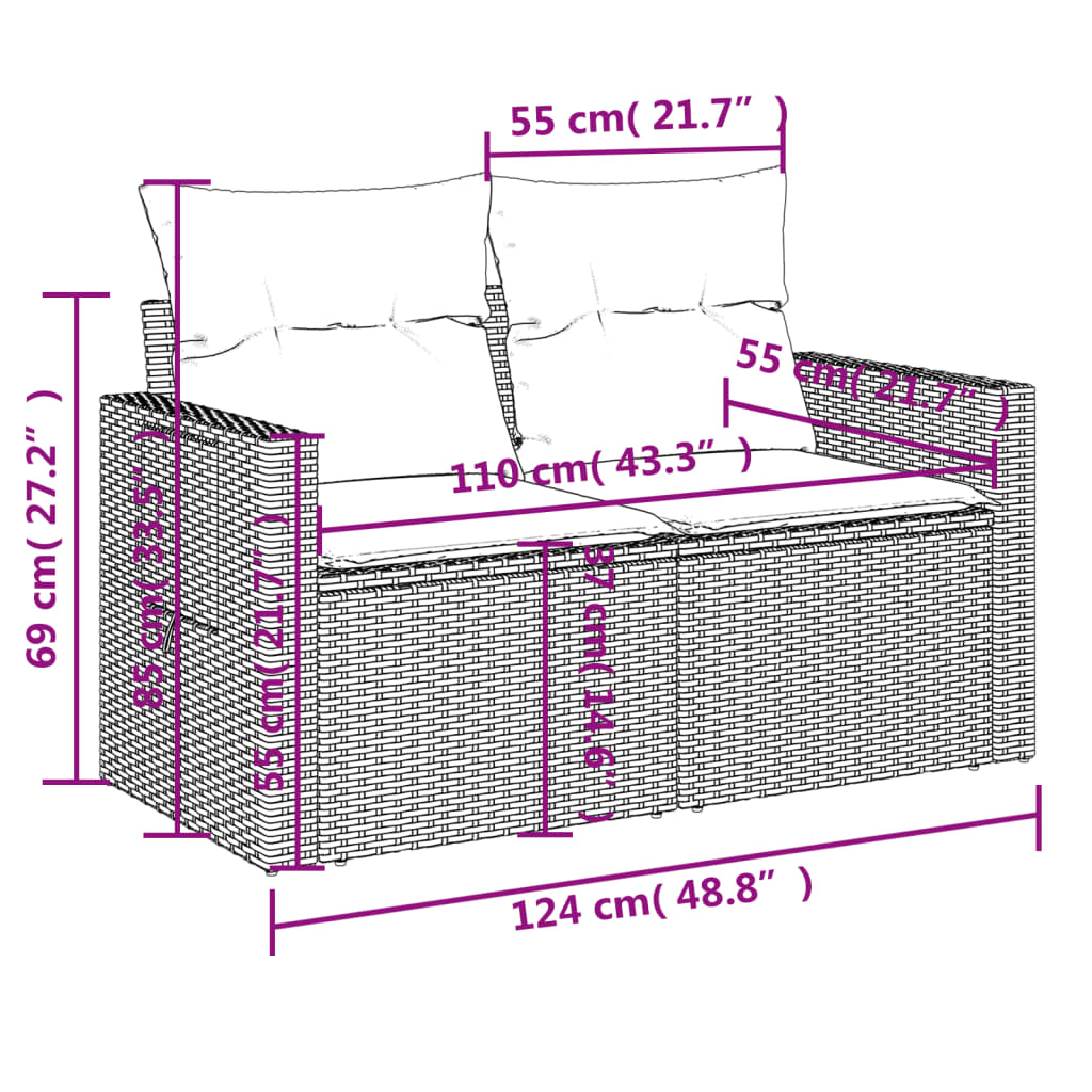 6-teiliges Gartensofa-Set mit Kissen, braun, Polyrattan