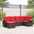 6-teiliges Gartensofa-Set mit Kissen, braun, Polyrattan