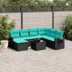 8-teiliges Gartensofa-Set mit Kissen, schwarzes Polyrattan