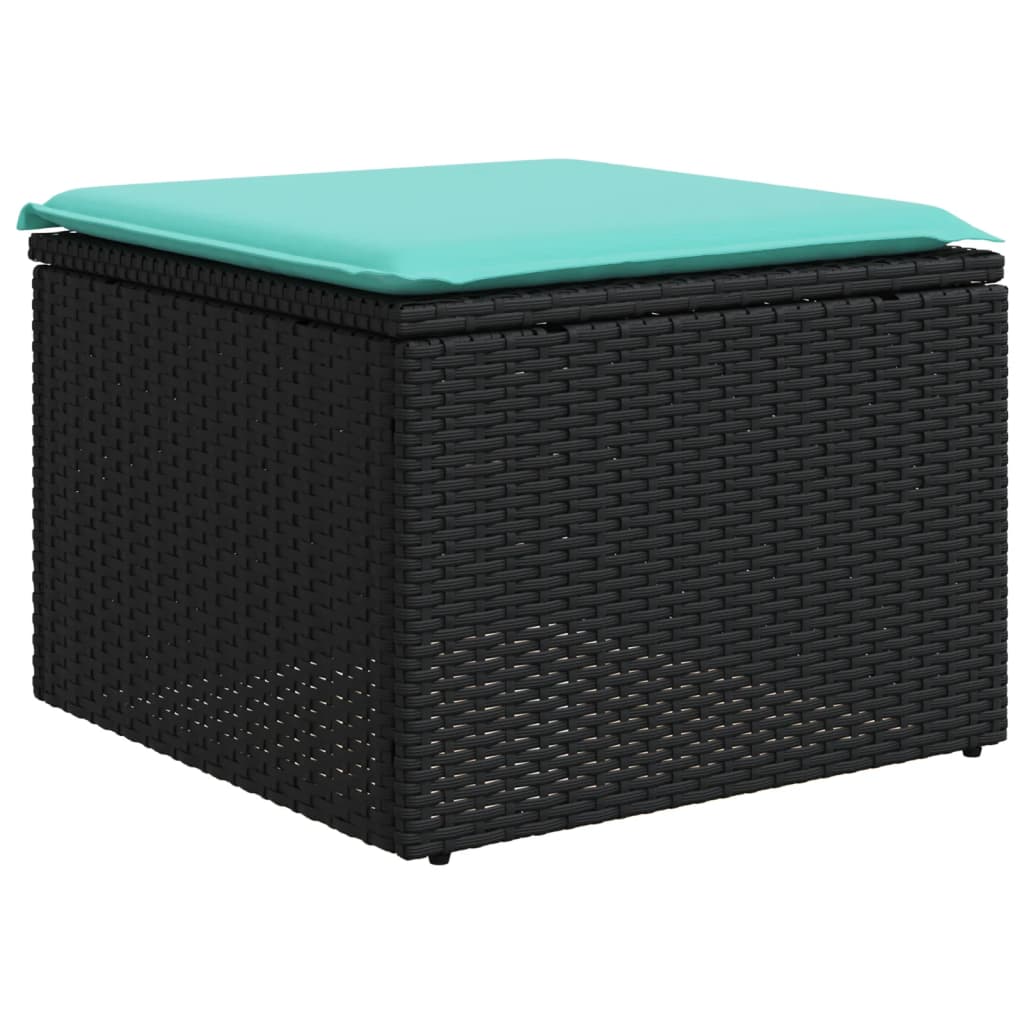9-teiliges Gartensofa-Set mit Kissen, schwarzes Polyrattan