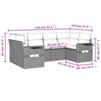 6-tlg. Garten-Sofagarnitur mit Kissen Grau Poly Rattan