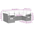 6-teiliges Gartensofa-Set mit Kissen, grau, Polyrattan