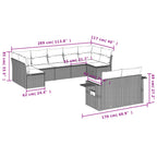 9-teiliges Gartensofa-Set mit Kissen, grau, Polyrattan