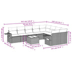 10-teiliges Gartensofa-Set mit Kissen, schwarzes Polyrattan