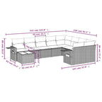 10-teiliges Gartensofa-Set mit Kissen, schwarzes Polyrattan