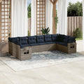 10-teiliges Gartensofa-Set mit Kissen, grau, Polyrattan