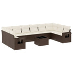 11-tlg. Garten-Sofagarnitur mit Kissen Braun Poly Rattan