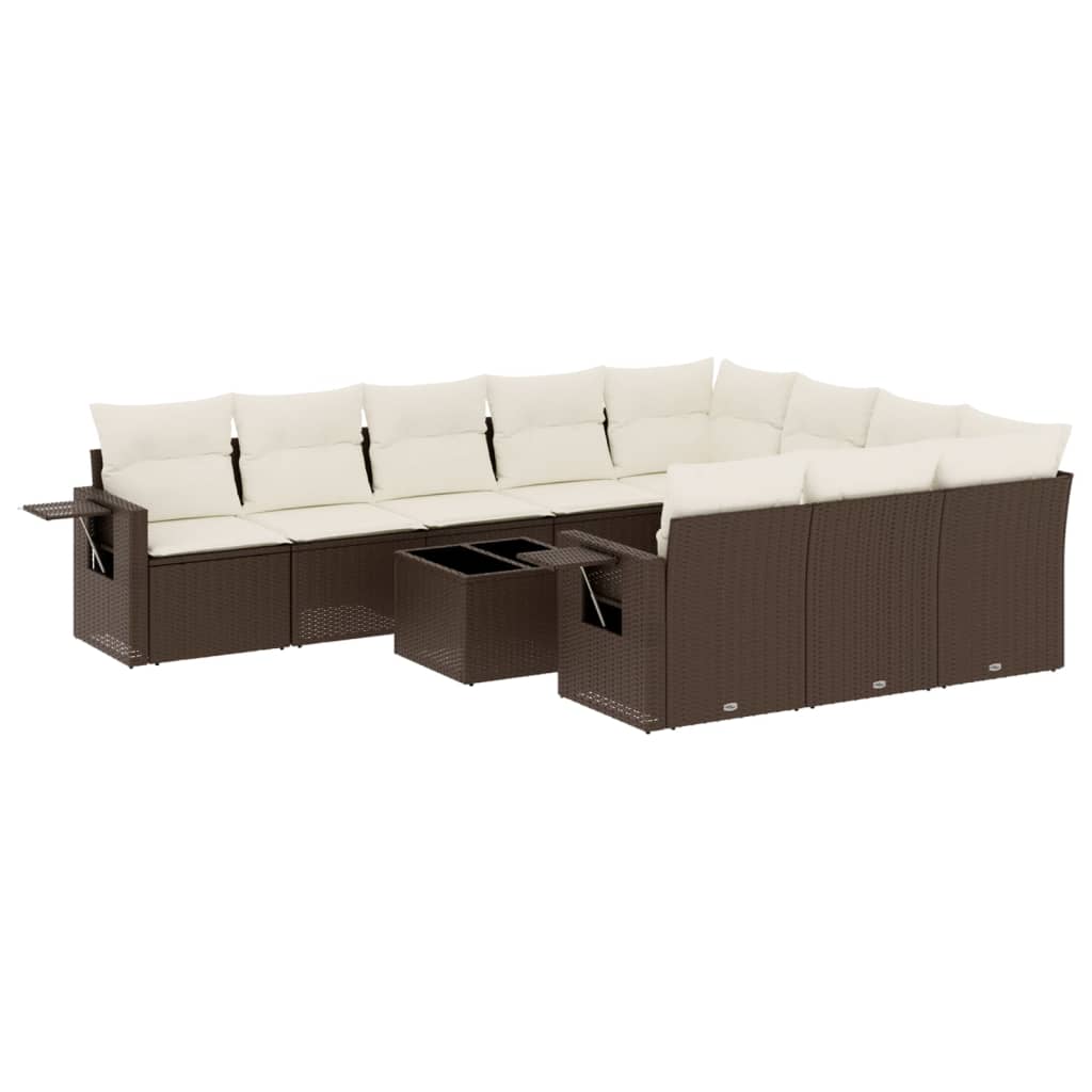 11-tlg. Garten-Sofagarnitur mit Kissen Braun Poly Rattan