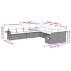 10-teiliges Gartensofa-Set mit Kissen, schwarzes Polyrattan