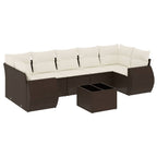8-tlg. Garten-Sofagarnitur mit Kissen Braun Poly Rattan