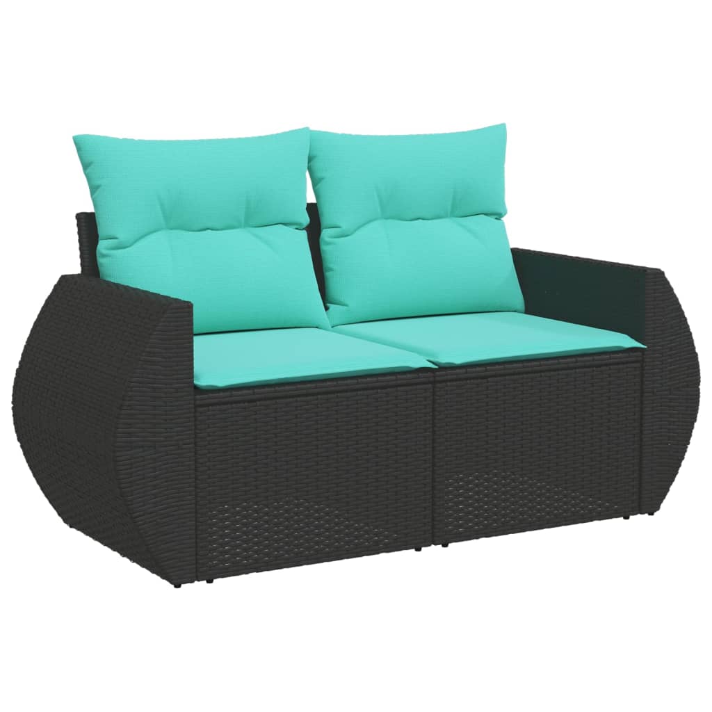 4-teiliges Gartensofa-Set mit Kissen, schwarzes Polyrattan