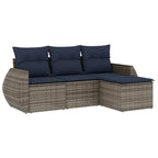 4-teiliges Gartensofa-Set mit Kissen, grau, Polyrattan