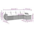 5-teiliges Gartensofa-Set mit Kissen, grau, Polyrattan