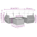 5-tlg. Garten-Sofagarnitur mit Kissen Braun Poly Rattan