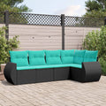 5-teiliges Gartensofa-Set mit Kissen, schwarzes Polyrattan