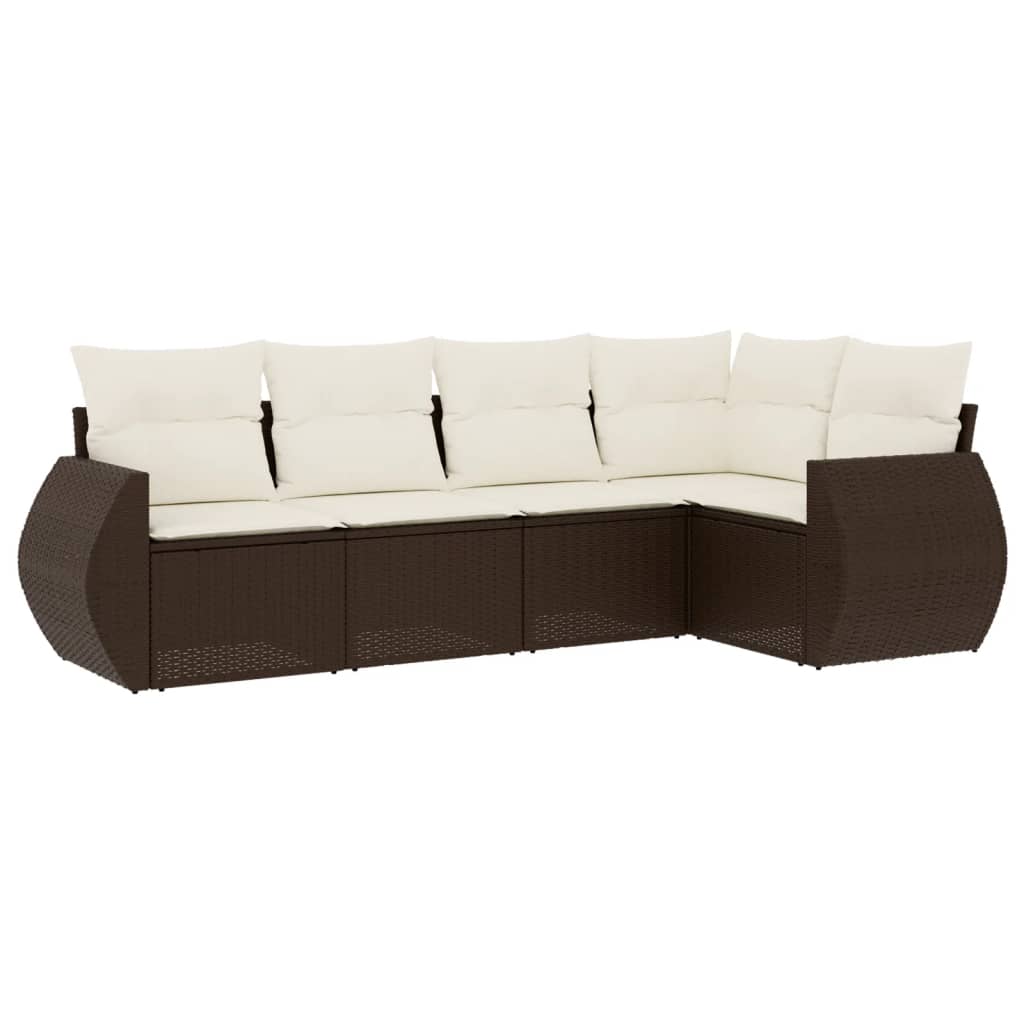 5-tlg. Garten-Sofagarnitur mit Kissen Braun Poly Rattan