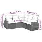 5-teiliges Gartensofa-Set mit Kissen, grau, Polyrattan