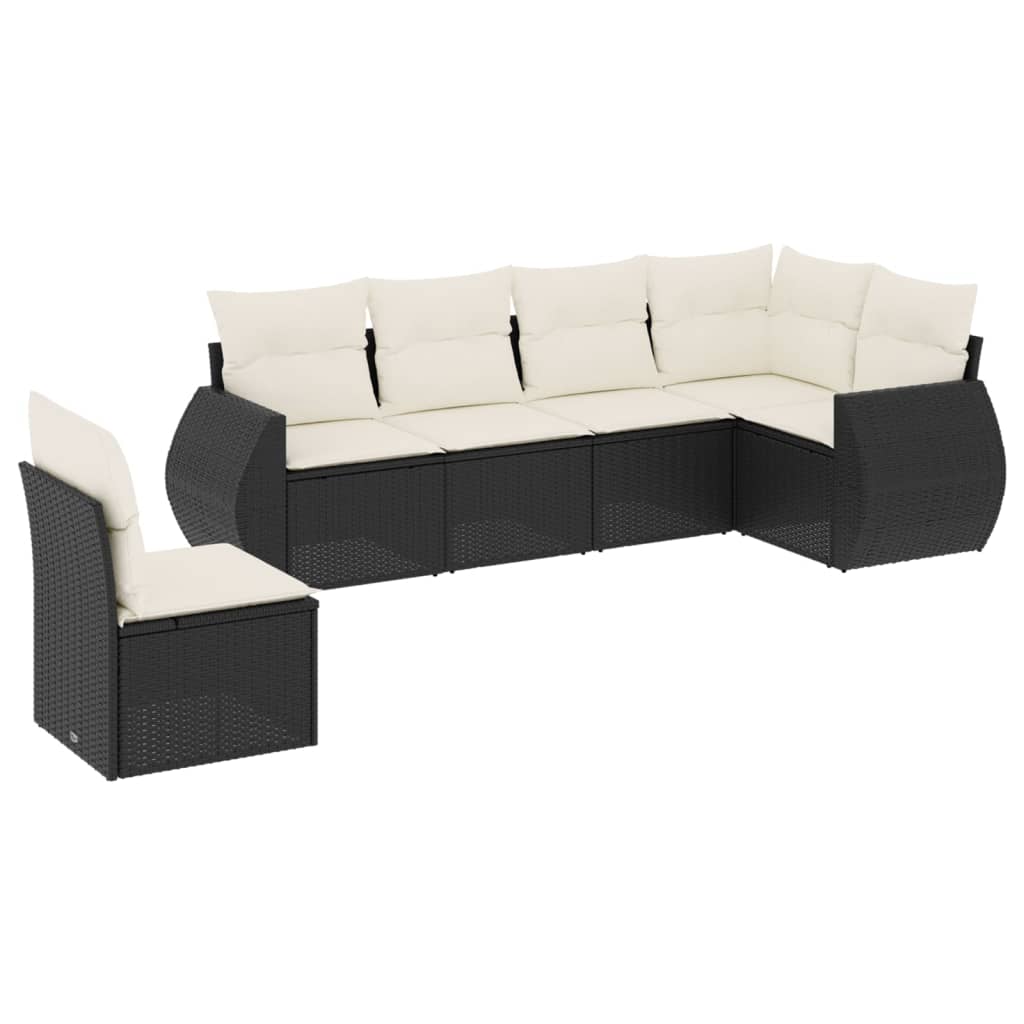 6-tlg. Garten-Sofagarnitur mit Kissen Schwarz Poly Rattan