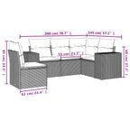 5-teiliges Gartensofa-Set mit Kissen, schwarzes Polyrattan