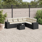 7-tlg. Garten-Sofagarnitur mit Kissen Schwarz Poly Rattan