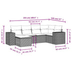 6-teiliges Gartensofa-Set mit Kissen, schwarzes Polyrattan