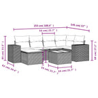 7-teiliges Gartensofa-Set mit Kissen, schwarzes Polyrattan
