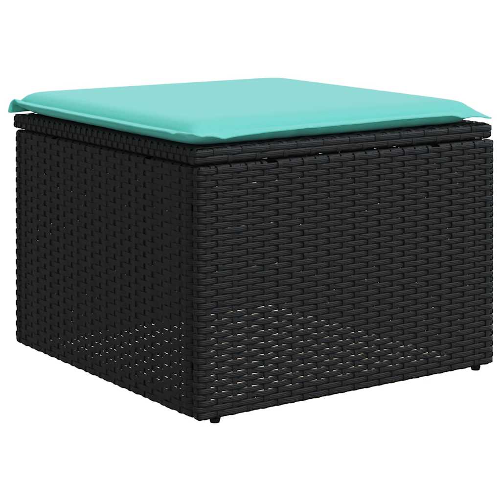 7-teiliges Gartensofa-Set mit Kissen, schwarzes Polyrattan