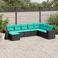 8-teiliges Gartensofa-Set mit Kissen, schwarzes Polyrattan