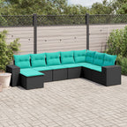 8-teiliges Gartensofa-Set mit Kissen, schwarzes Polyrattan