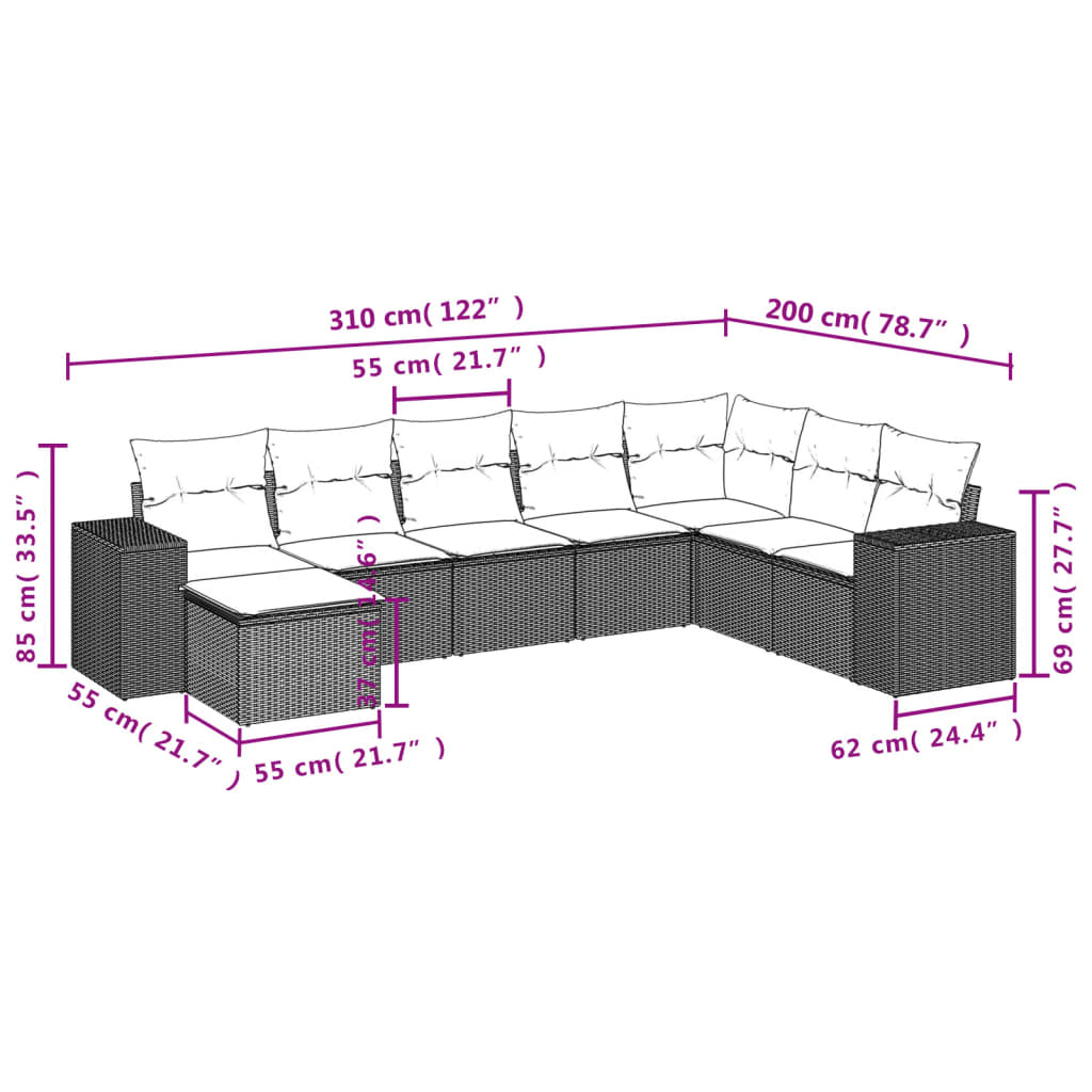 8-tlg. Garten-Sofagarnitur mit Kissen Beige Poly Rattan