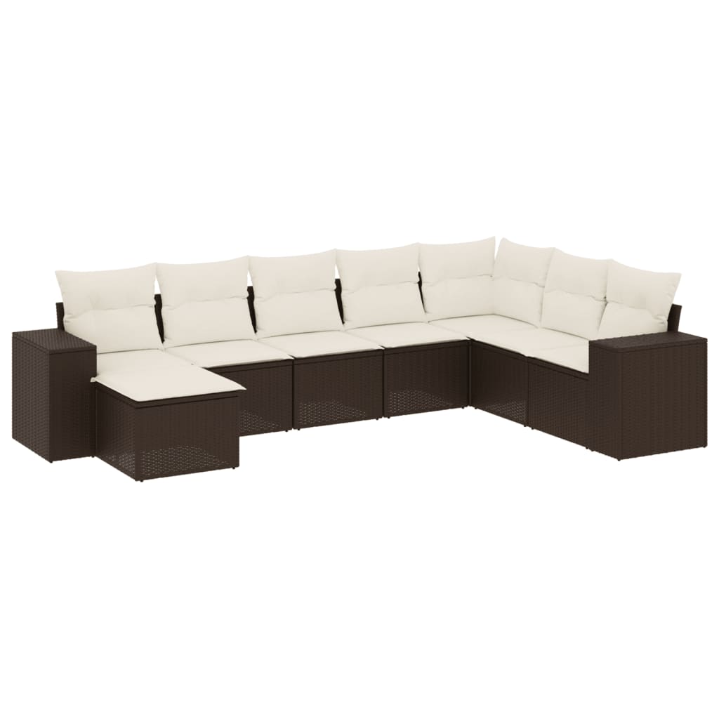 8-tlg. Garten-Sofagarnitur mit Kissen Braun Poly Rattan