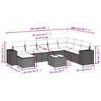 9-teiliges Gartensofa-Set mit Kissen, grau, Polyrattan