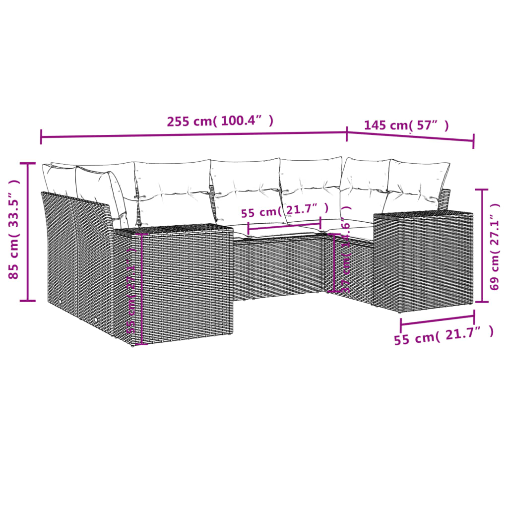 6-tlg. Garten-Sofagarnitur mit Kissen Schwarz Poly Rattan