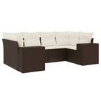 6-tlg. Garten-Sofagarnitur mit Kissen Braun Poly Rattan