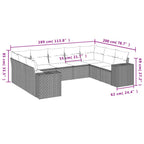 9-teiliges Gartensofa-Set mit Kissen, schwarzes Polyrattan