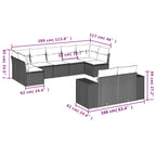 9-teiliges Gartensofa-Set mit Kissen, grau, Polyrattan