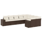 9-tlg. Garten-Sofagarnitur mit Kissen Braun Poly Rattan