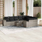 10-tlg. Garten-Sofagarnitur mit Kissen Hellgrau Poly Rattan