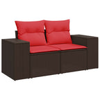 10-teiliges Gartensofa-Set mit Kissen, braun, Polyrattan