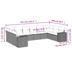 10-teiliges Gartensofa-Set mit Kissen, schwarzes Polyrattan