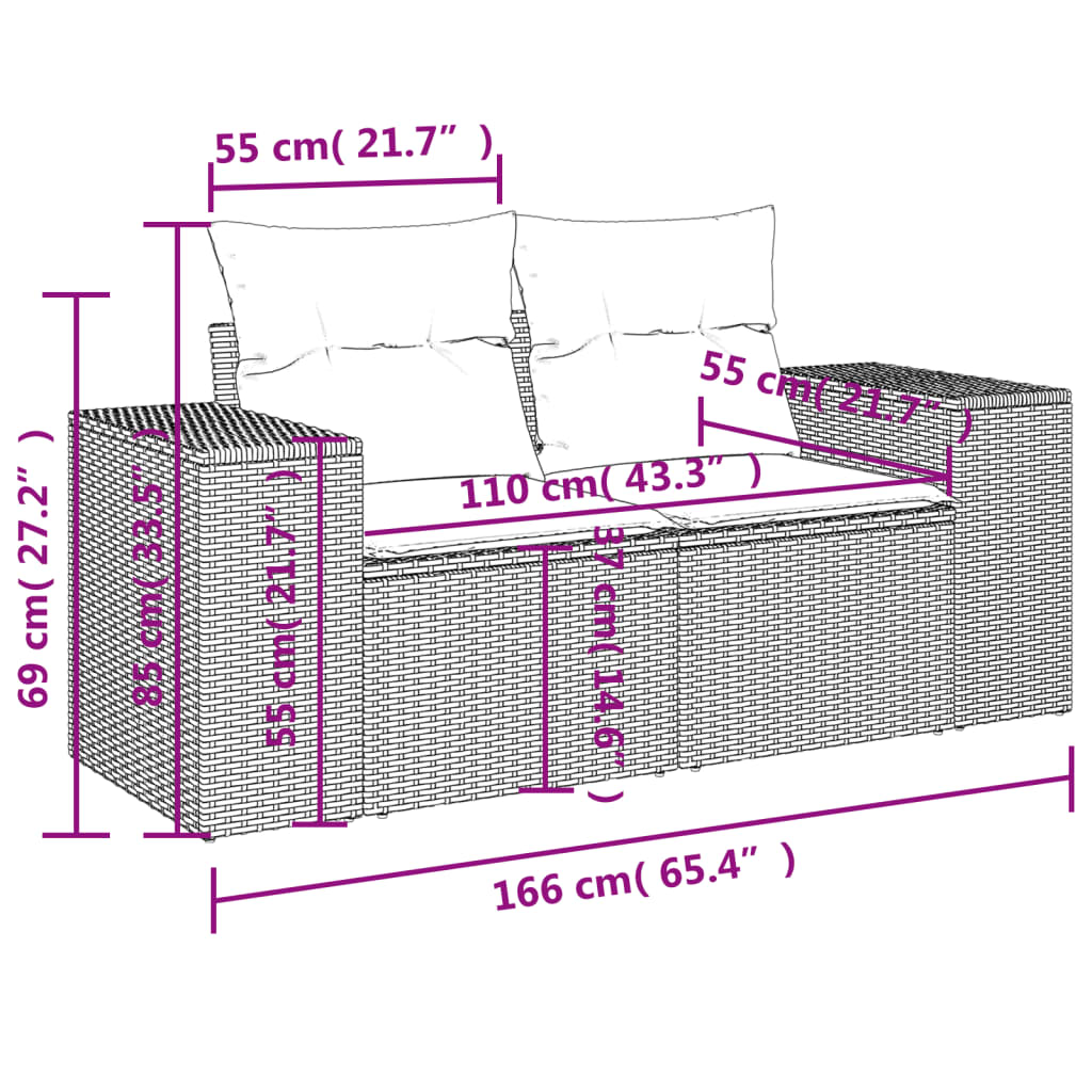 10-teiliges Gartensofa-Set mit Kissen, grau, Polyrattan