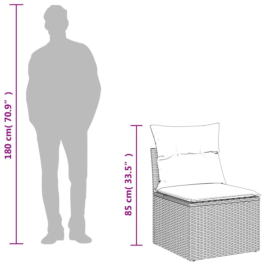 10-teiliges Gartensofa-Set mit Kissen, grau, Polyrattan