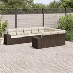 10-tlg. Garten-Sofagarnitur mit Kissen Braun Poly Rattan