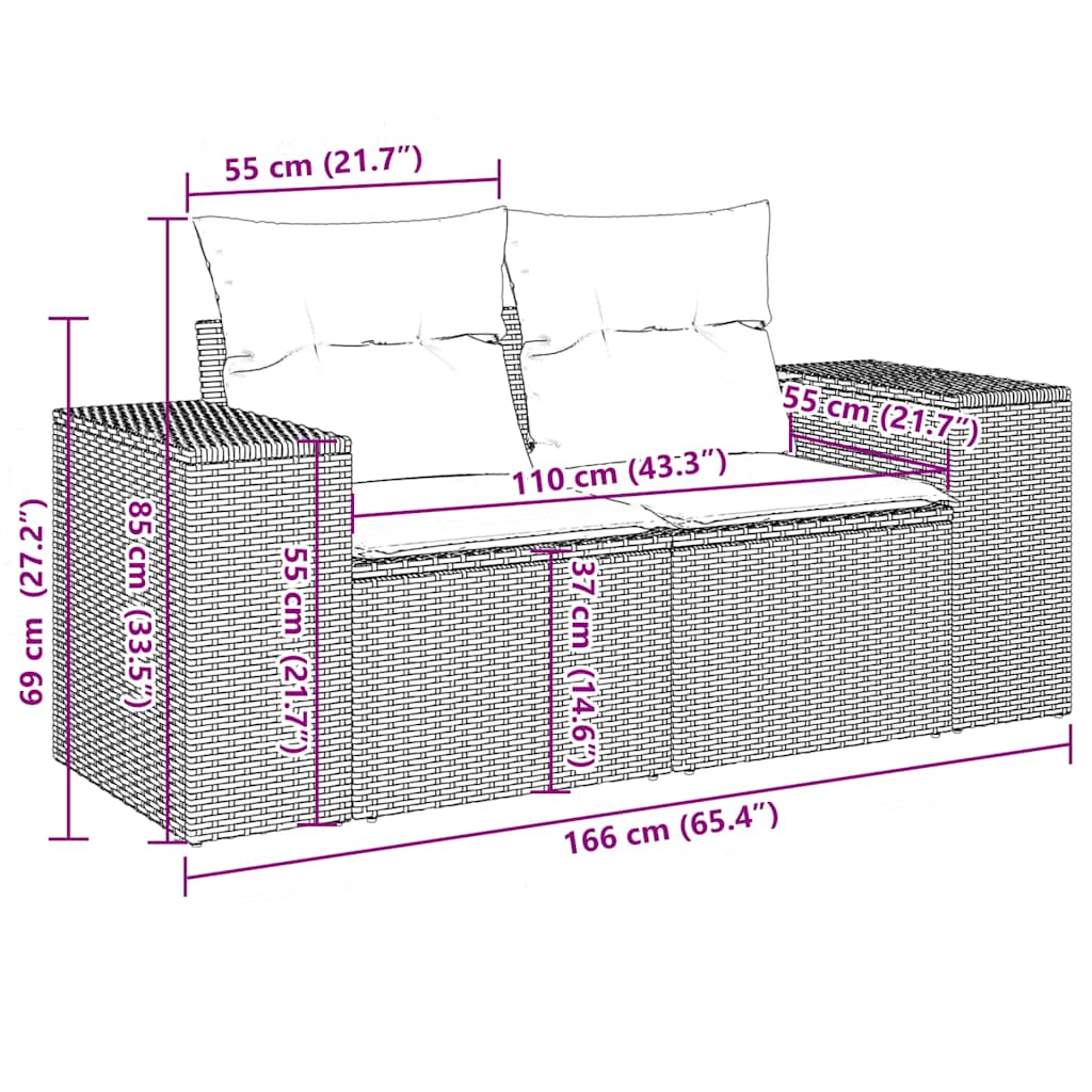 10-teiliges Gartensofa-Set mit Kissen, braun, Polyrattan